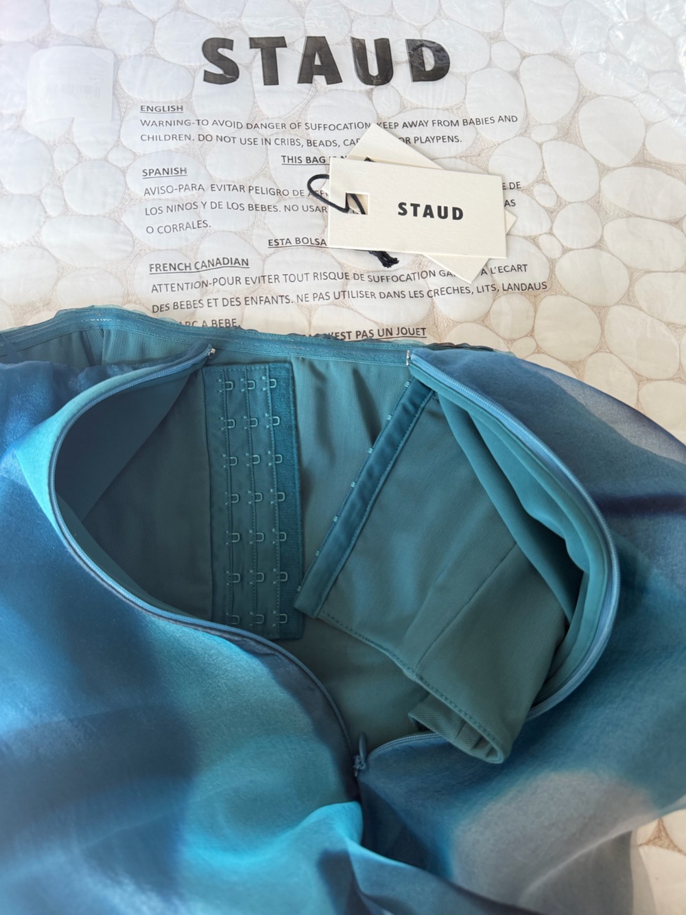 STAUD 🌟Strapless Maxi Gown Allyson Blue Haze Watercolor Maxi Dress EUC 👀😍 - Picture 7 of 7